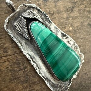 Vintage Sterling Silver and Malachite Southwestern Pendant
